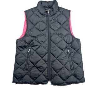 VTG Y2k Tommy Hilfiger‎ Womens Black Down Puffer Vest Pink Lined Diamond Quilted